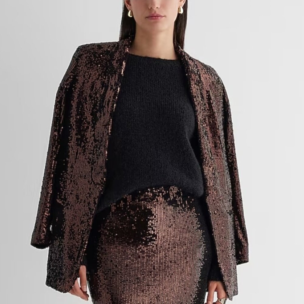EXPRESS Sequin Open Front Boyfriend Blazer XS